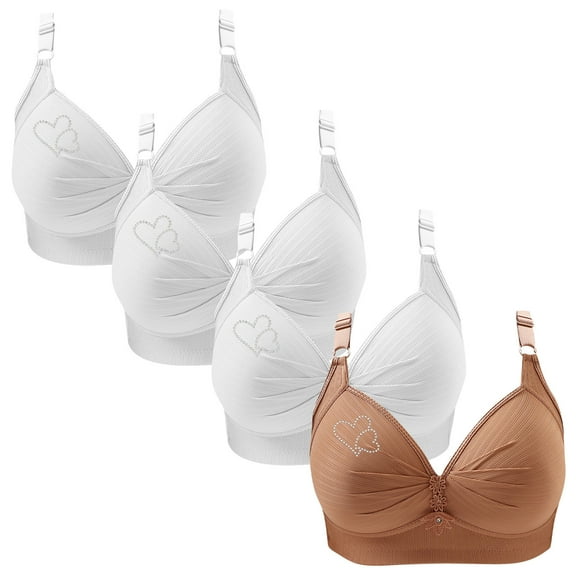 ylioge Plus Size Bras for Women XS-4XL 4 Pack Push Up Wirefree Bralettes Breathable High Support Underwear Multipack Full Coverage Nylon Bra