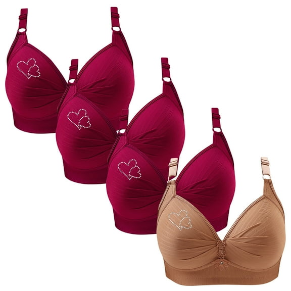 ylioge Plus Size Bras for Women XS-4XL 4 Pack Push Up Wirefree Bralettes Breathable High Support Underwear Multipack Full Coverage Nylon Bra