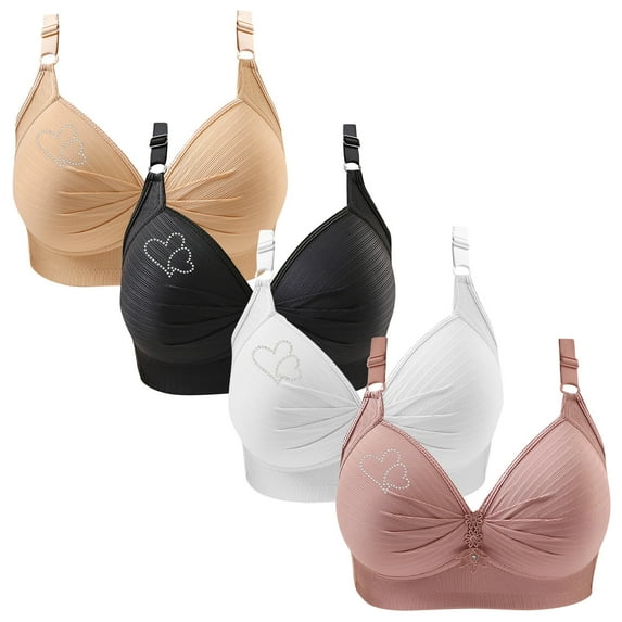 ylioge Plus Size Bras for Women XS-4XL 4 Pack Push Up Wireless Underwear Bra Casual Multipack Support Breathable Full Coverage Bralettes