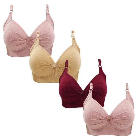 ylioge Plus Size Bras for Women XS-4XL 4 Pack Wirefree Push Up Support Underwear Bra Ladies Casual Multipack Full Coverage Nylon Bralettes