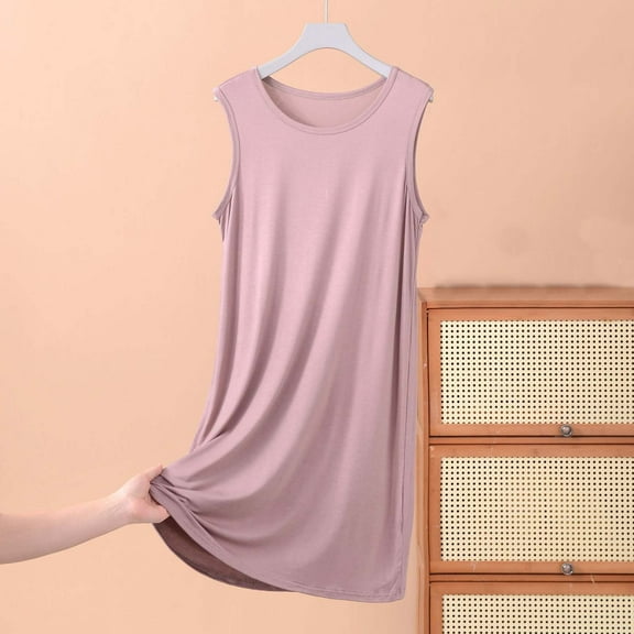 ylioge Plus Size Nightgowns for Women XL-5X Sleeveless Crew Neck Modal-Sleepshirts Ladies Lightweight Solid Pullover Homewear Pajama Dresses