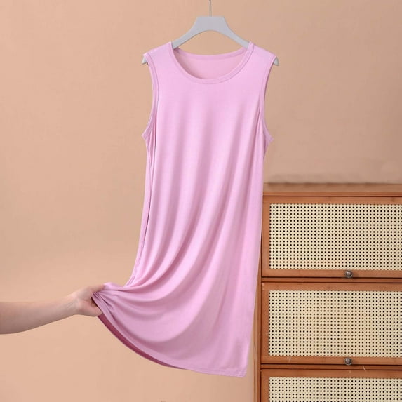 ylioge Plus Size Nightgowns for Women XL-5X Sleeveless Crew Neck Modal-Sleepshirts Ladies Lightweight Solid Pullover Homewear Pajama Dresses