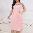 thumbnail image 1 of ylioge Plus Size Nightgowns for Women XL-5X Lace Splice Short Sleeve Silk Sleepshirts Ladies Solid Soft V Neck Pullover Pajama Dresses, 1 of 6