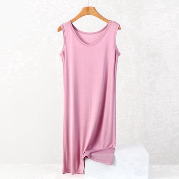 ylioge Plus Size Nightgowns for Women XL-5X Summer Sleeveless Sleepshirts Ladies Lightweight Solid V Neck Pullover Pajama Dresses