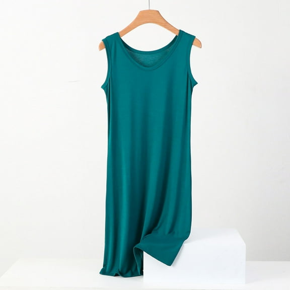 ylioge Plus Size Nightgowns for Women XL-5X Summer Sleeveless Sleepshirts Ladies Lightweight Solid V Neck Pullover Pajama Dresses