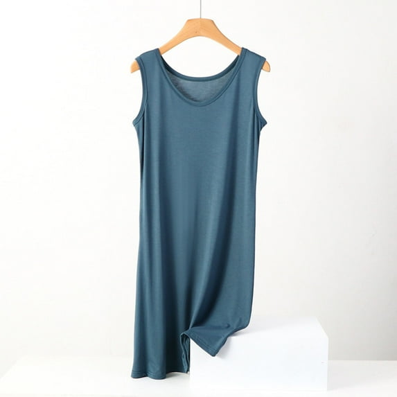 ylioge Plus Size Nightgowns for Women XL-5X Summer Sleeveless Sleepshirts Ladies Lightweight Solid V Neck Pullover Pajama Dresses