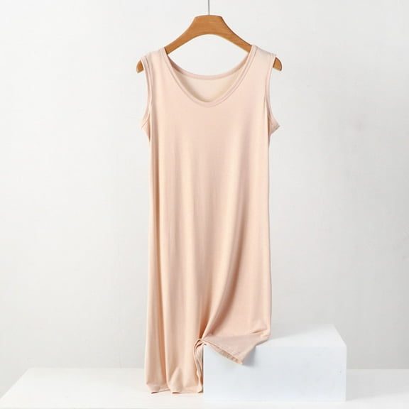 ylioge Plus Size Nightgowns for Women XL-5X Summer Sleeveless Sleepshirts Ladies Lightweight Solid V Neck Pullover Pajama Dresses