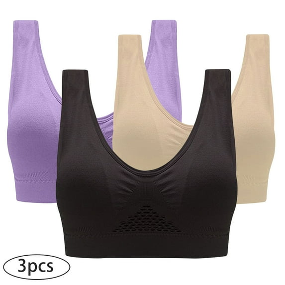 ylioge Plus Size Sport Bras for Women 3 Pack S-4X Breathable Wireless Bralettes Push Up Lightweight Support Workout Yoga Underwear Bra