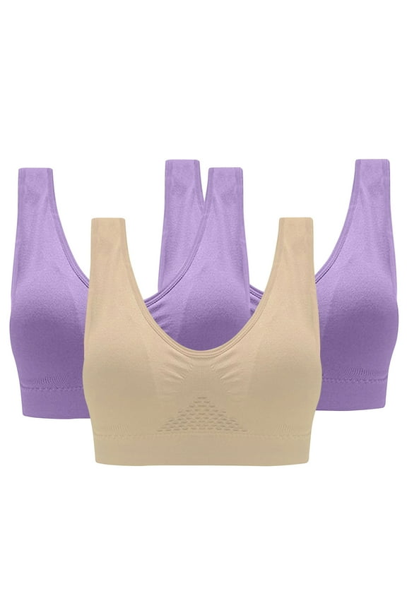 Plus Size Sports Bras for Women 3 Pack S-4X No Underwire Push Up Bralettes Breathable Pullover High-Impact Workout Yoga Underwear Bra