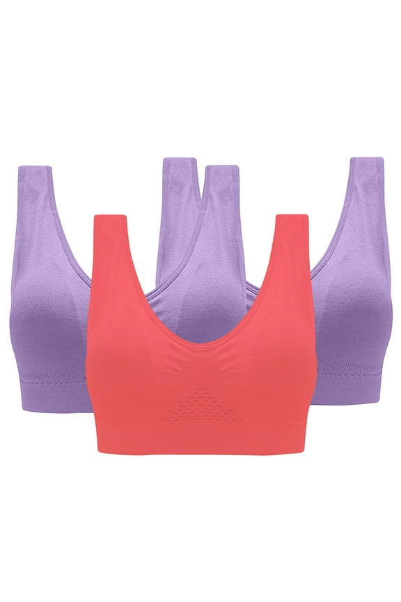 Plus Size Sports Bras for Women 3 Pack S-4X No Underwire Push Up Bralettes Breathable Pullover High-Impact Workout Yoga Underwear Bra
