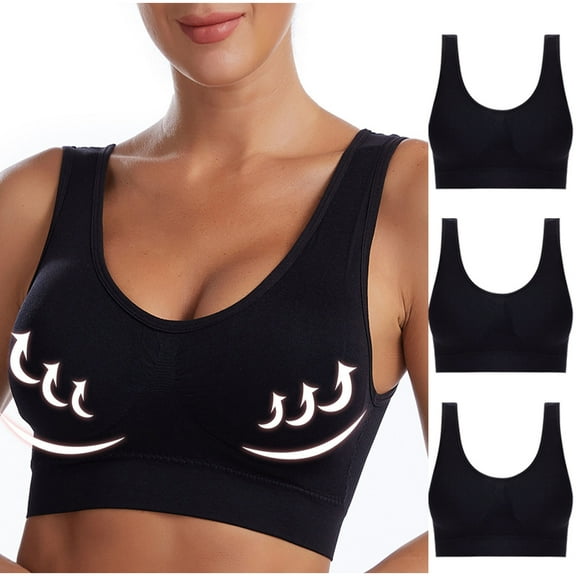ylioge Plus Size Sports Bras for Women 3 Pack S-6X Pullover Wireless Bralettes Push Up Breathable Lightweight Support Athletic Underwear Bra