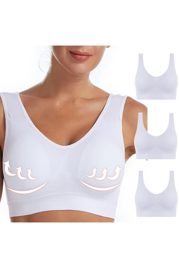Plus Size Sports Bras for Women 3 Pack S-6X Pullover Wireless Bralettes Push Up Breathable Lightweight Support Athletic Underwear Bra