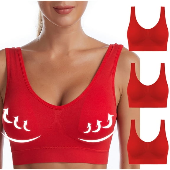 ylioge Plus Size Sports Bras for Women 3 Pack S-6X Pullover Wireless Bralettes Push Up Breathable Lightweight Support Athletic Underwear Bra