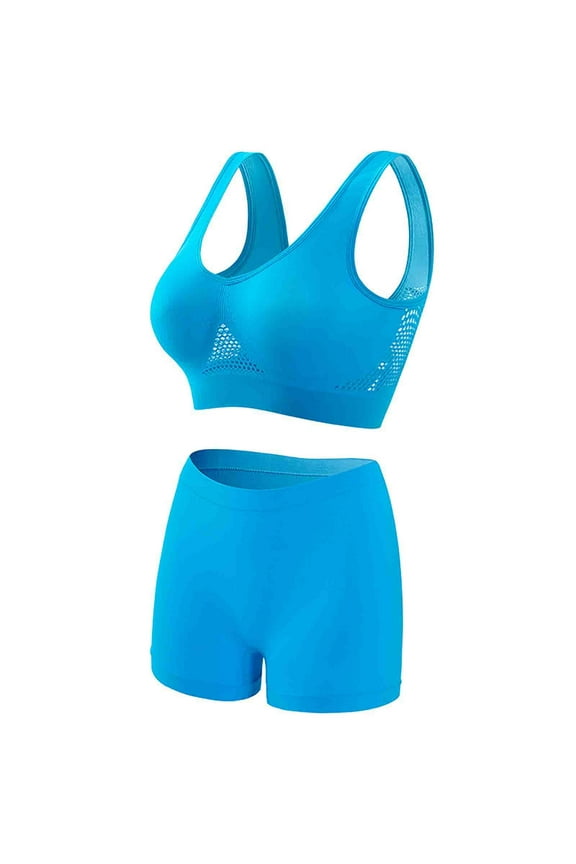 Plus Size Sports Bras and Boxer Briefs 2 Piece Sets for Women S-5XL Solid Wireless Bra Panties Athletic Workout Underwear Set