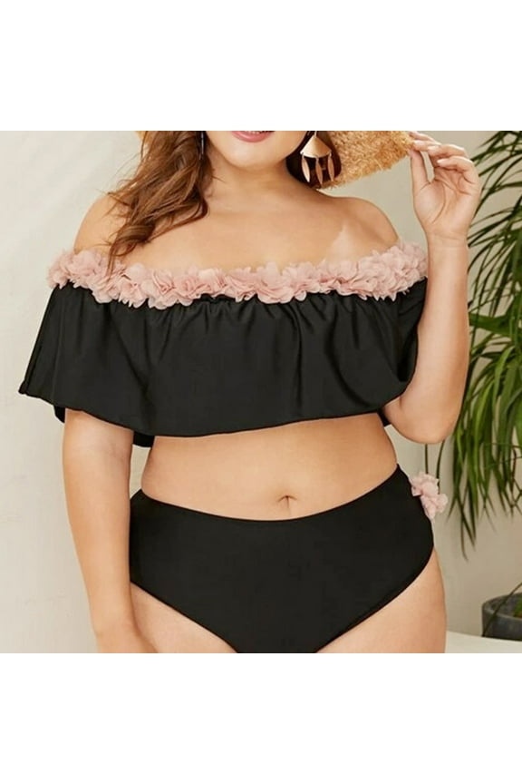 Plus Size Swimsuits for Women Two Piece Tankini Separates Built in Bras Swimwear High Waisted Shorts Bathing Suits Summer L-4X