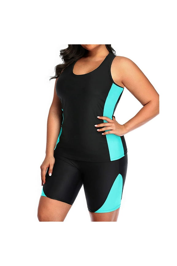 Plus Size Swimsuits for Women XL-4XL Two Piece Athletic Bathing Suits Ladies Casual Color-Block Surfing Diving Swimming Swimwear Sets