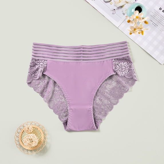 ylioge Plus Size Underwear for Women S-4X High-Cut Lace Splice Panties High Waisted Solid Stretchy Lightweight Hipster Briefs