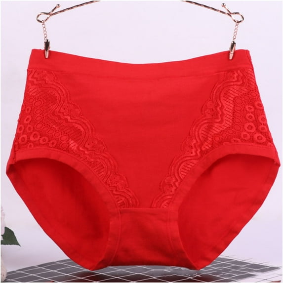 ylioge Plus Size Underwear for Women XL-6X Cotton High Waisted Panties Ladies Solid Lace Splice Full Coverage Breathable Briefs