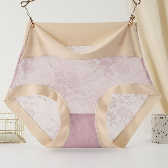 ylioge Plus Size Womens Lace Underwear Panties XL-6XL Lightweight High Waisted Color-Block Breathable Hide-Belly See-Through Briefs