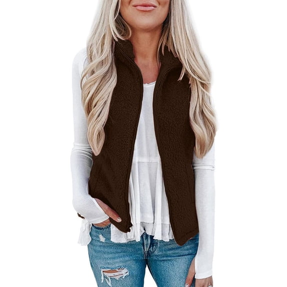 ylioge Plus Size Womens Sherpa Fleece Vest Jackets Zip-Up Stand Collared Sleeveless Coats Casual Solid Loose Warm Outerwear Vests S-5XL