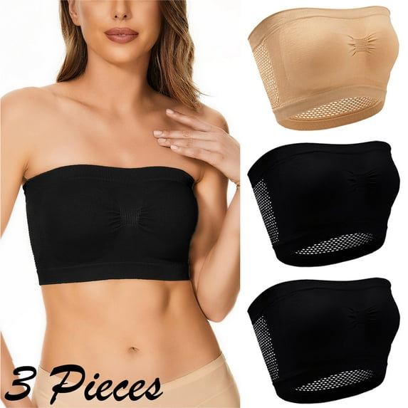 ylioge Plus Size Womens Strapless Bras S-6XL 3 Pack Wireless Push Up Bralettes Stretchy Pullover Comfort Breathable Hollow Out Underwear Bra