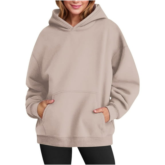ylioge Pullover Hoodies for Women Long Sleeve Sweatshirts Ladies Casual Solid Loose Comfort Fleece Lined Hoodie Tops with Pocket