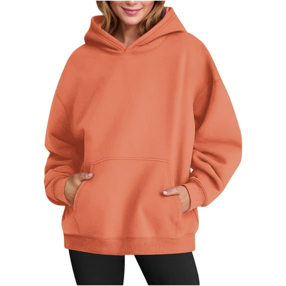ylioge Pullover Hoodies for Women Long Sleeve Sweatshirts Ladies Casual Solid Loose Comfort Fleece Lined Hoodie Tops with Pocket