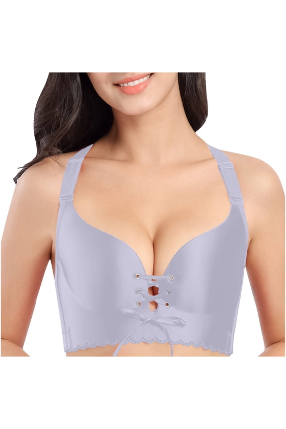 Push Up Bras for Women Plus Size Wireless Bralettes Ladies Trendy Solid Color Drawstring V Neck Breathable Support Lifting Underwear Bra