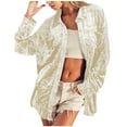thumbnail image 1 of ylioge Quilted Jackets for Women, Women's Fall and Winter Jacket Long Sleeve Lapel Solid Color with Pockets Gold Velvet Loose Shirt Long Sleeve Hoodless Casual Coat Jacket Winter, 1 of 5