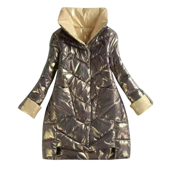 ylioge Quilted Jackets for Women, Women's Splicing Pockets Solid Color Long Sleeve Hooded Casual Coat Cotton Jacket Winter Saving Clearance