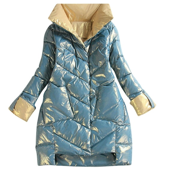 ylioge Quilted Jackets for Women, Women's Splicing Pockets Solid Color Long Sleeve Hooded Casual Coat Cotton Jacket Winter