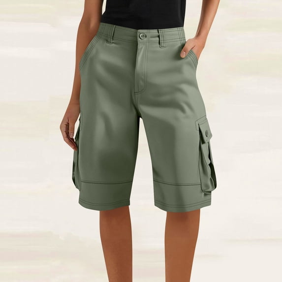 ylioge S-4X Plus Size Cargo Shorts for Women with Multi-Pockets Straight Leg High Waisted Casual Solid Color Breathable Going-Out Hiking Bermuda Short