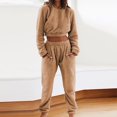 thumbnail image 1 of ylioge S-4X Plus Size Pajama Sets for Women with Pockets Thermal Warm Fleece Long Sleeve Cropped Hoodies and Pants 2 Piece Loungewear Pajamas Outfits, 1 of 6