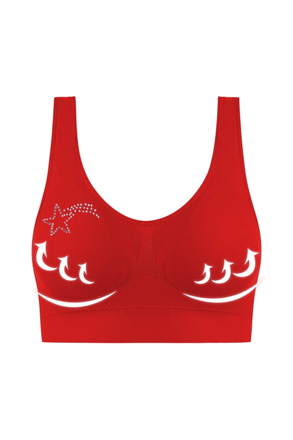 S-4X Plus Size Sports Bras for Women Rhinestones Wirefree Tshirt Bralettes Pullover Push Up Breathable Support Athletic Workout Underwear Bra