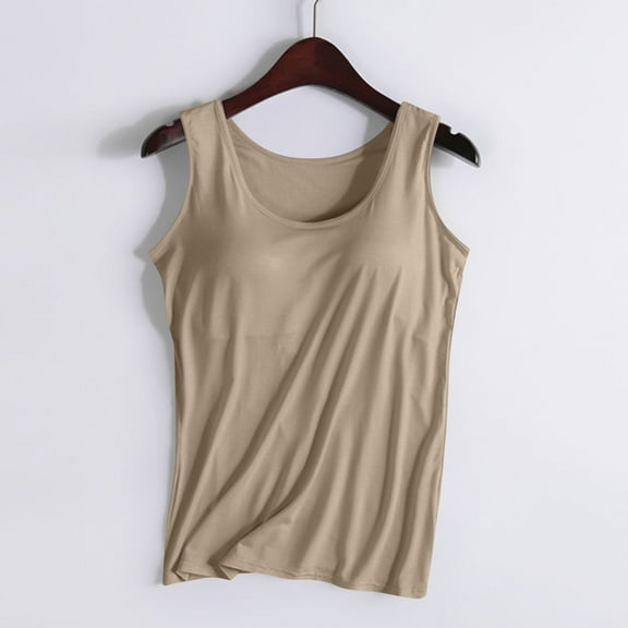 ylioge S-4X Plus Size Tank Tops for Women Built in Bras Sleeveless Shirts Womens Casual Solid Color Stretchy Slim Pullover Basic Yoga Camisoles Tops