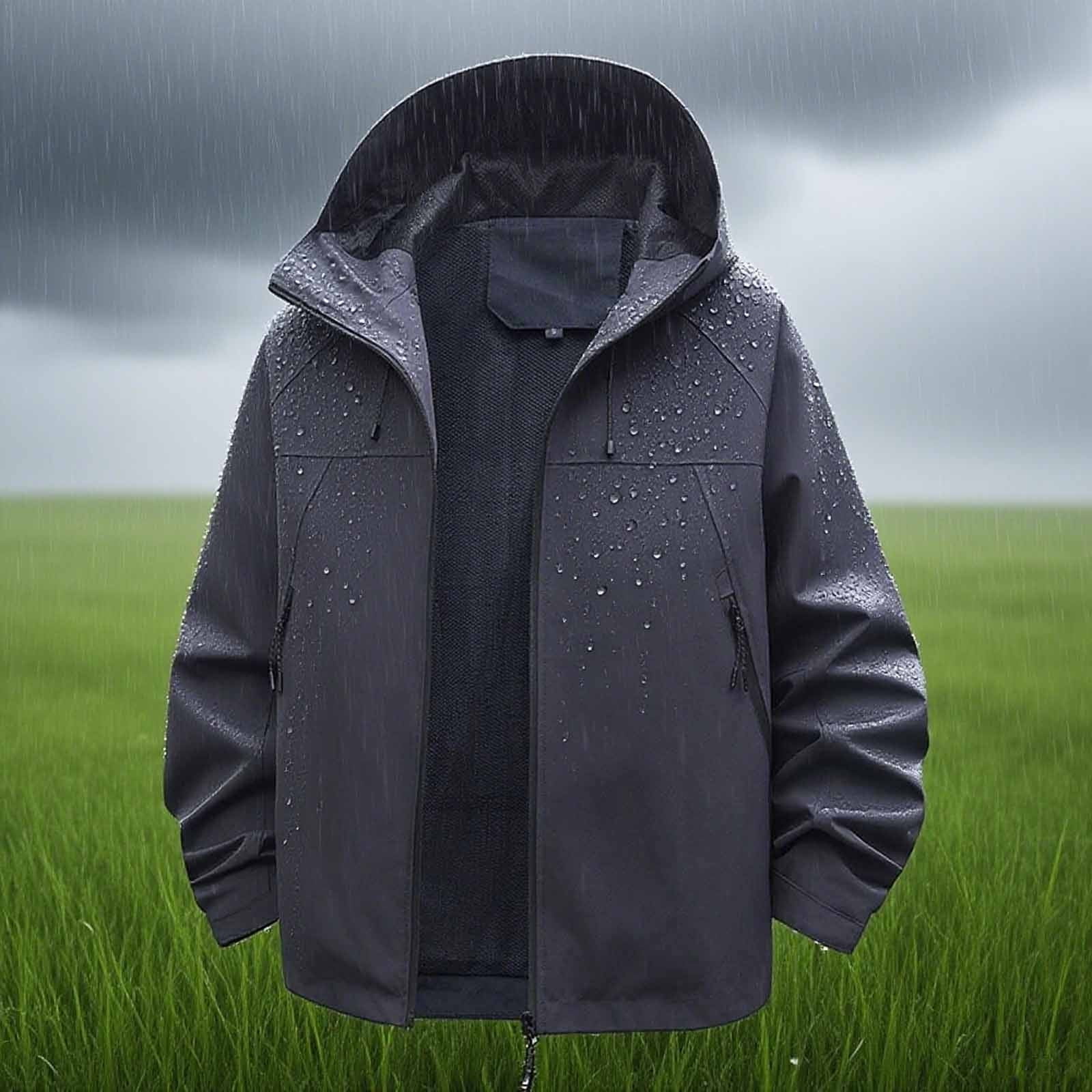 ylioge S-4X Plus Size Women Rain Jackets with Zipper Pockets and Hoodie Long Sleeve Casual Solid Color Zip Up Lightweight Waterproof Hiking Raincoats