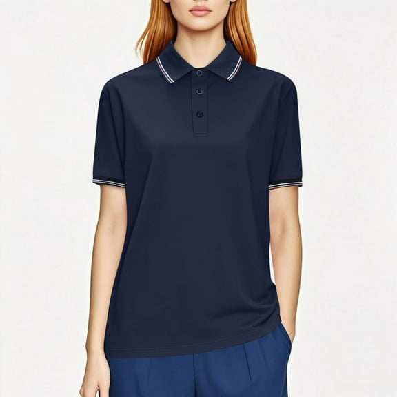 ylioge S-4X Plus Size Womens Golf Shirts Short Sleeve Button Collared Tees Tops Quick-Drying Solid Color Pullover Slim Athletic Workout T-Shirts