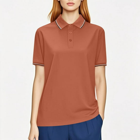 ylioge S-4X Plus Size Womens Golf Shirts Short Sleeve Button Collared Tees Tops Quick-Drying Solid Color Pullover Slim Athletic Workout T-Shirts