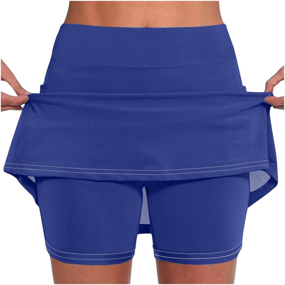 ylioge S-4X Plus Size Womens Yoga Skorts with Liner Mid Rise Running Shorts Casual Solid Color Stretchy Breathable Athletic Workout Tennis Short