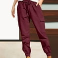 thumbnail image 1 of ylioge S-4X Womens Plus Size Cargo Pants with Pockets and Drawstring Elastic Waist Tapered Leg Casual Solid Color Comfy Athletic Hiking Trousers Pant, 1 of 8