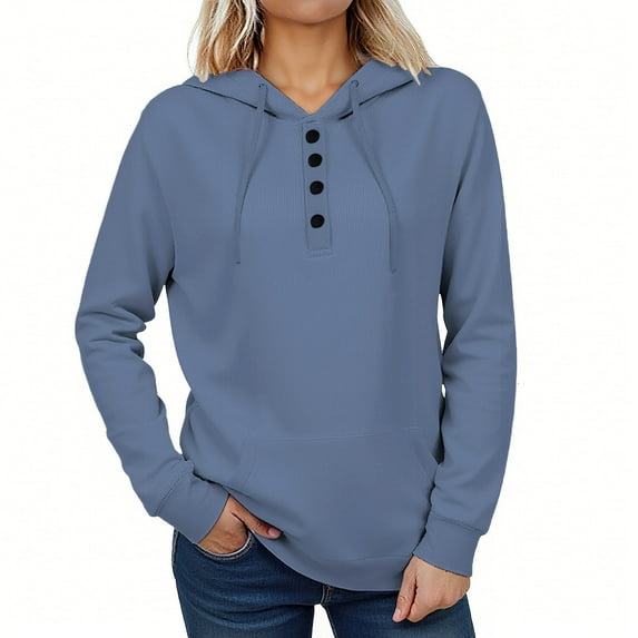 ylioge S-4X Womens Plus Size Hoodies with Button and Pocket Long Sleeve Sweatshirts Ladies Pullover Solid Color Fleece Lined Workout Hoodie Tops