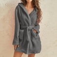 thumbnail image 1 of ylioge S-5X Plus Size Fleece Robes for Women Flannel Bathrobes with Pockets, Hoodie & Belt Thermal Warm Long Sleeve Short Length Homewear Bath Robe, 1 of 8