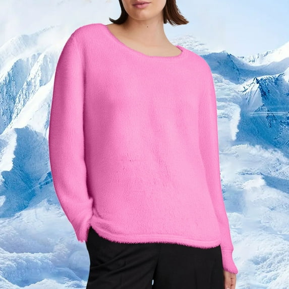 ylioge S-5X Plus Size Fleece Sweatshirts for Women Long Sleeve Sherpa Shirts Womens Casual Solid Color Pullover Slim Crewneck Thermal Sweatshirt Tops
