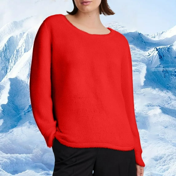 ylioge S-5X Plus Size Fleece Sweatshirts for Women Long Sleeve Sherpa Shirts Womens Casual Solid Color Pullover Slim Crewneck Thermal Sweatshirt Tops