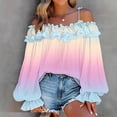 thumbnail image 1 of ylioge S-5X Plus Size Shirts for Women Off the Shoulder Long Sleeve Blouses Tops Womens Trendy Gradient Printed Ruffled Pullover Hawaiian Beach Top, 1 of 6