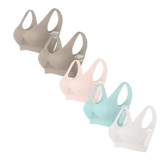 ylioge S-5X Plus Size Sports Bras for Women 5 Pack Wireless Push Up Bralettes Pullover Breathable Hollow-Out Support Workout Yoga Tshirt Underwear Bra