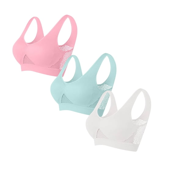 ylioge S-5X Plus Size Sports Bras for Women 3 Pack No Underwire Push Up Bralettes Pullover Breathable Hollow-Out Padded Athletic Yoga Underwear Bra