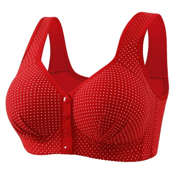 ylioge S-5X Plus Size Sports Bras for Women Front Closure Wireless Push Up Bralettes Lightweight Polka Dot Printed Support Underwear Bra