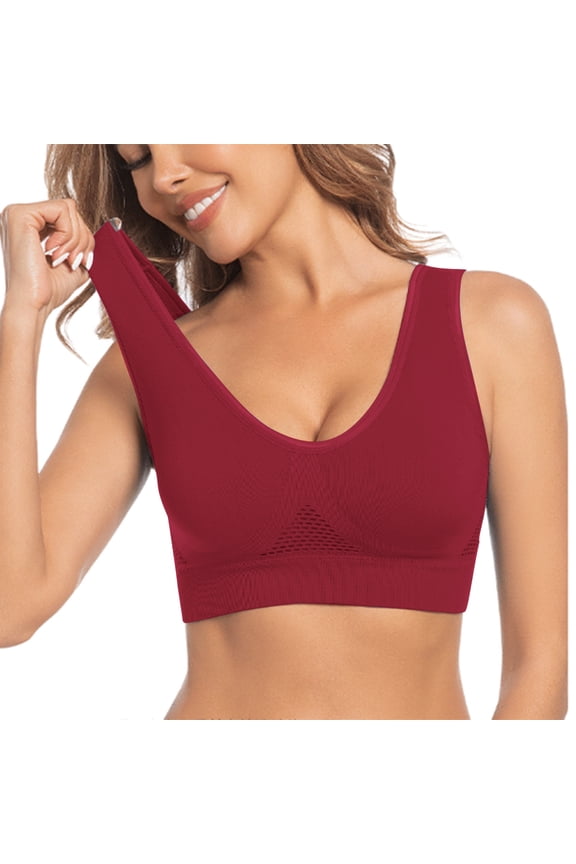 S-5X Plus Size Sports Bras for Women No Underwire Push Up Bralettes Womens Stretchy Pullover Breathable Hollow-Out Yoga Tshirt Underwear Bra