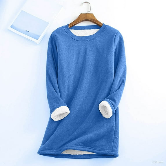 ylioge S-5X Plus Size Sweatshirts for Women Fleece Sherpa Lined Shirts Womens Casual Solid Color Pullover Long Sleeve Crewneck Basic Sweatshirt Tops